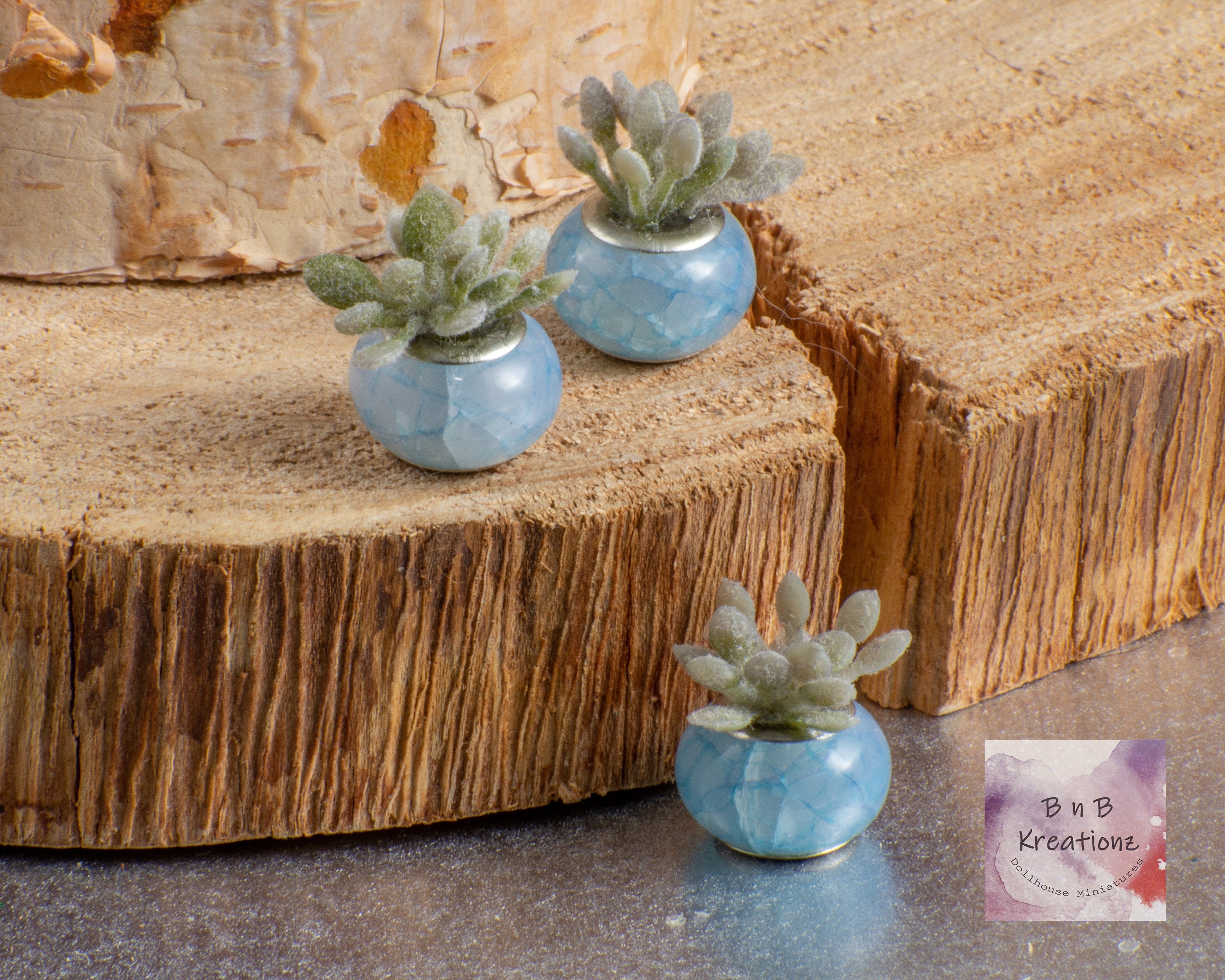 Miniature Potted Plant Modern Light Blue Pot With Succulent Etsy