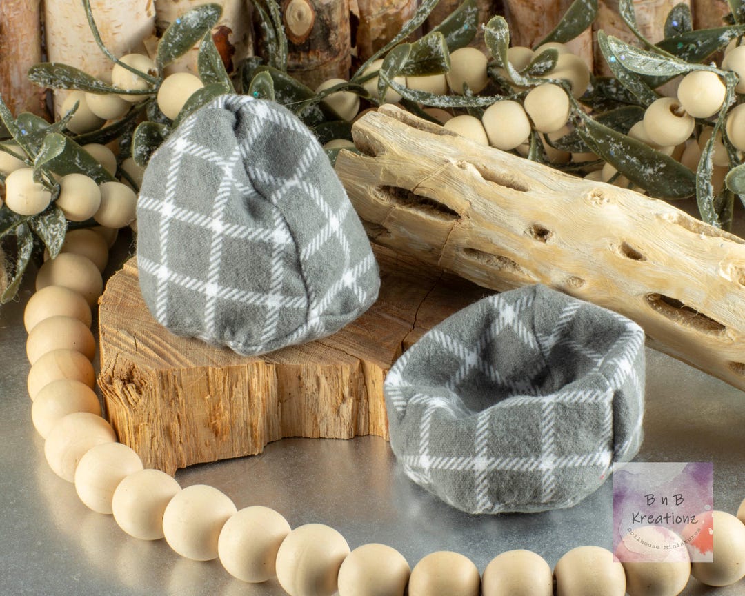 Miniature Bean Bag Chair in Gray Check for 112 Scale Dollhouse