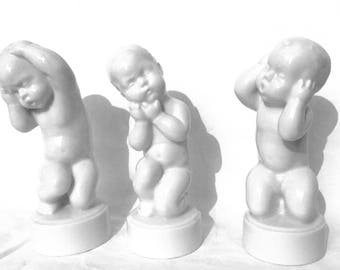 Svend Lindhardt 3x Child Sick Porcelain Figurine White Larger Version