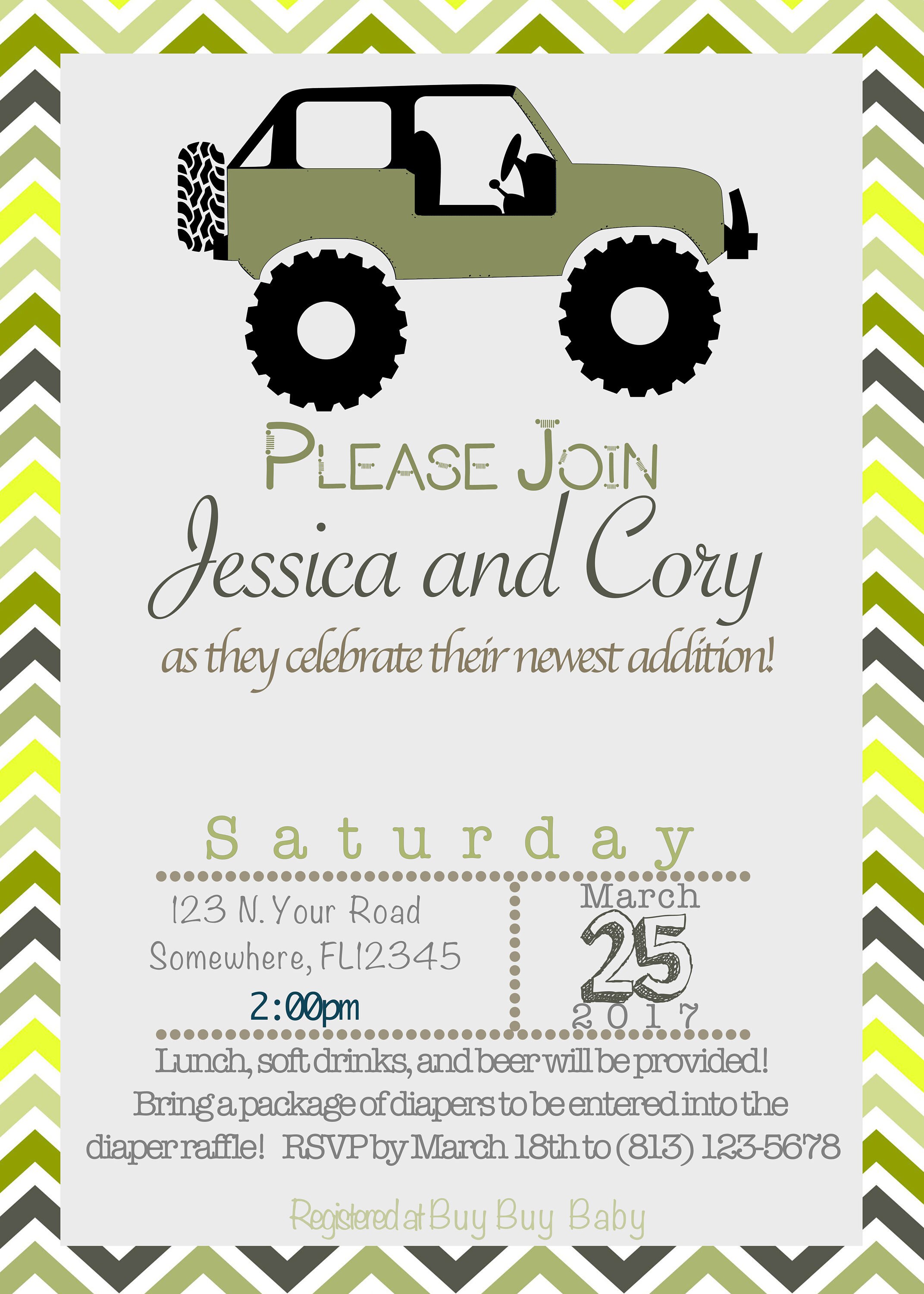 Jeep Theme Baby Shower Invitation Etsy