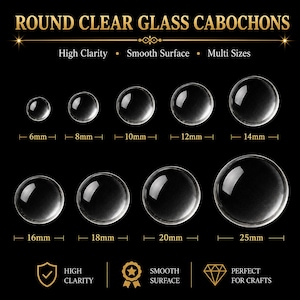 10 x Round Clear Glass Cabochons FREE POST Domed With Flat Back Glass 6,8,10,12,14,16,20,25 & 30mm