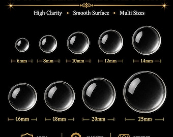 10 x Round Clear Glass Cabochons FREE POST Domed With Flat Back Glass 6,8,10,12,14,16,20,25 & 30mm