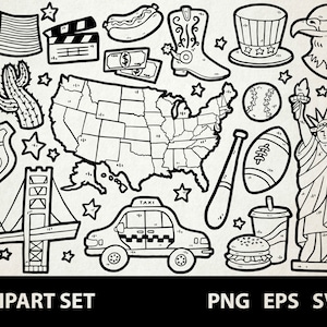 Stati Uniti d'America / Digital Lineart Doodle Graphics / EPS, SVG, PNG/ Usa, New York / Clipart per uso commerciale