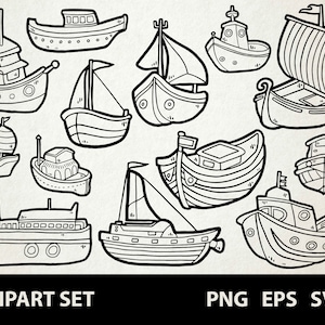 ボート＆船 / デジタル線画落書きグラフィックス / EPS、SVG、PNG / セーリング、船長、ヨット、ヨット / 商用利用可能なクリップアート