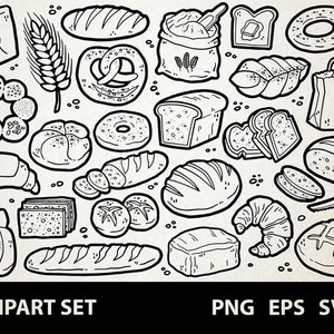Pane / Digital Lineart Doodle Graphics / EPS, SVG, PNG / Cottura al forno, Panetteria, Panini, Panettiere, Farina, Lievito / Clipart per uso commerciale