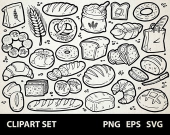 Bread / Digital Clip Art Graphics / SVG, PNG, EPS / Baking, Bakery, Baker, Flour, Yeast / Doodled Line Art Illustrations for commercial use