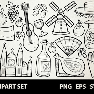 Espanha / Digital Lineart Doodle Graphics / EPS, SVG, PNG / Europa, Espanha, Madrid, Barcelona, Maiorca / Clipart para uso comercial