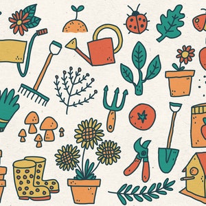 26 Gardening Doodles / Digital PNG Clipart Graphics / + EPS Vector Files / Doodled Illustrations for personal and commercial use