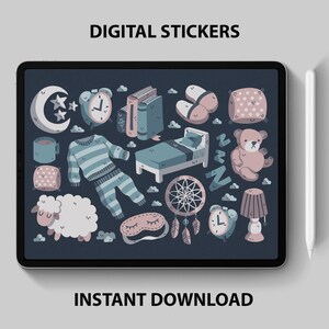 Bedtime Digital Stickers – Sleep & Relaxation Clipart for GoodNotes, Digital Planners – Night, Dreams + Cozy PNG