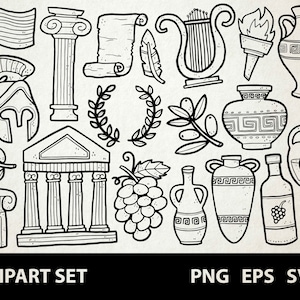 Griekenland / Digital Lineart Doodle Graphics / EPS, SVG, PNG / Europa, Athene, Kreta, Rhodos, Olympus / Clipart voor commercieel gebruik