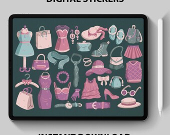 Boutique Digital Stickers – Fashion, Shopping, Clothes Clipart for GoodNotes & Digital Planners – Boutique, Fashion + Shopping PNG