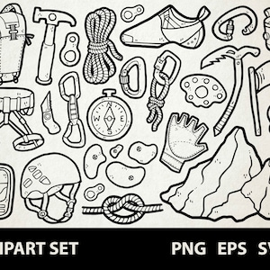 Climbing / Digital Clip Art Graphics / SVG, PNG, EPS / Mountaineering, Bouldering / Doodled Line Art Illustrations for commercial use