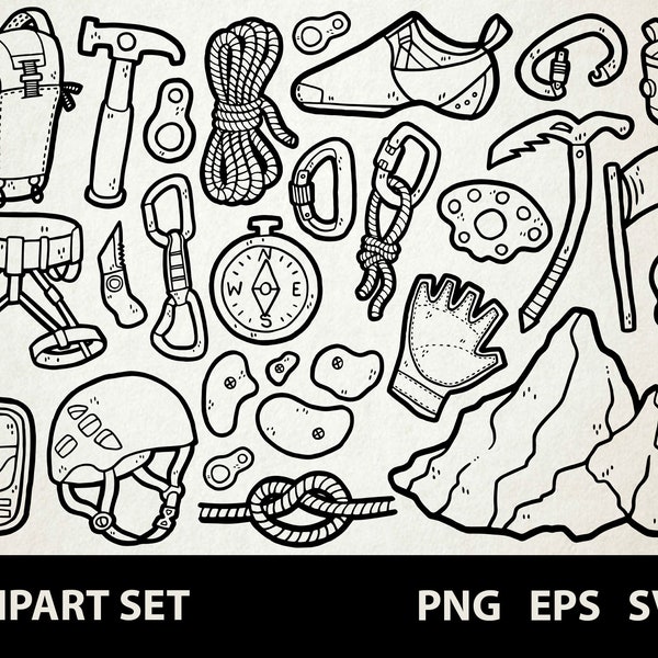 Climbing / Digital Clip Art Graphics / SVG, PNG, EPS / Mountaineering, Bouldering / Doodled Line Art Illustrations for commercial use