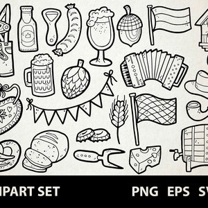 Bavarian Beer Fest / Digital Clip Art Graphics / SVG, PNG, EPS / October, Germany, Beer / Doodled Line Art Illustrations for commercial use