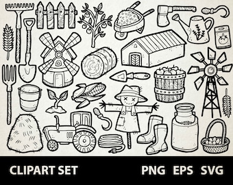 Farm / Digital Clip Art Graphics / SVG, PNG, EPS / Farmer, Agriculture, Livestock / Doodled Line Art Illustrations for commercial use