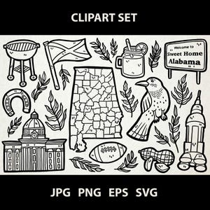 Clipart Alabama | Jpg, PNG, Eps, Svg | Vectoriels Illustration Dessin Au Trait Numérique | Commerciale | États-Unis, Amérique, Montgomery, Mardi Gras