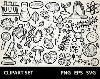 Biologie / Digitale Lineart Doodle Grafiken / EPS, SVG, PNG / Wissenschaft, Biologe, Ökologie, Natur / Clipart für kommerzielle Nutzung