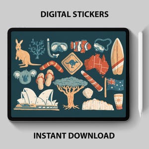 Australien Digitale Sticker - 18 PNG Cliparts für Planer, Scrapbooking, Journaling, Reise, Notizen & Dekoration