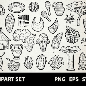 Afrika / Digital Lineart Doodle Graphics / EPS, SVG, PNG / Tunesië, Ghana, Tanzania, Marokko / Clipart voor commercieel gebruik