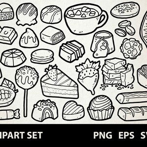 Chocolate / Digital Clip Art Graphics / SVG, PNG, EPS / Cocoa Bean, Confectionery, Fudge / Doodled Line Art Illustrations for commercial use