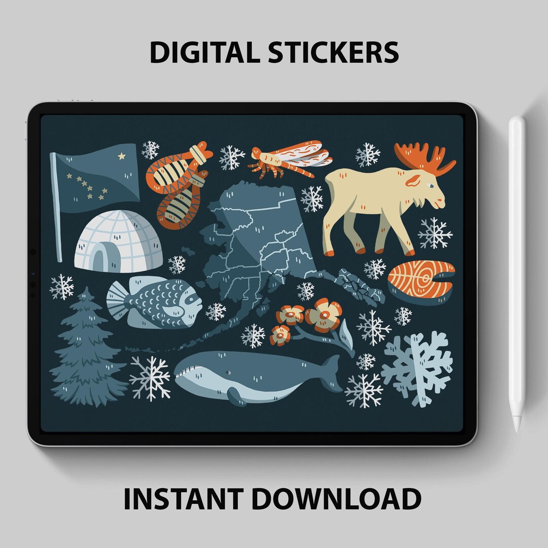 Alaska Digital Stickers - Northern Clipart, USA State Graphics, Digital ...