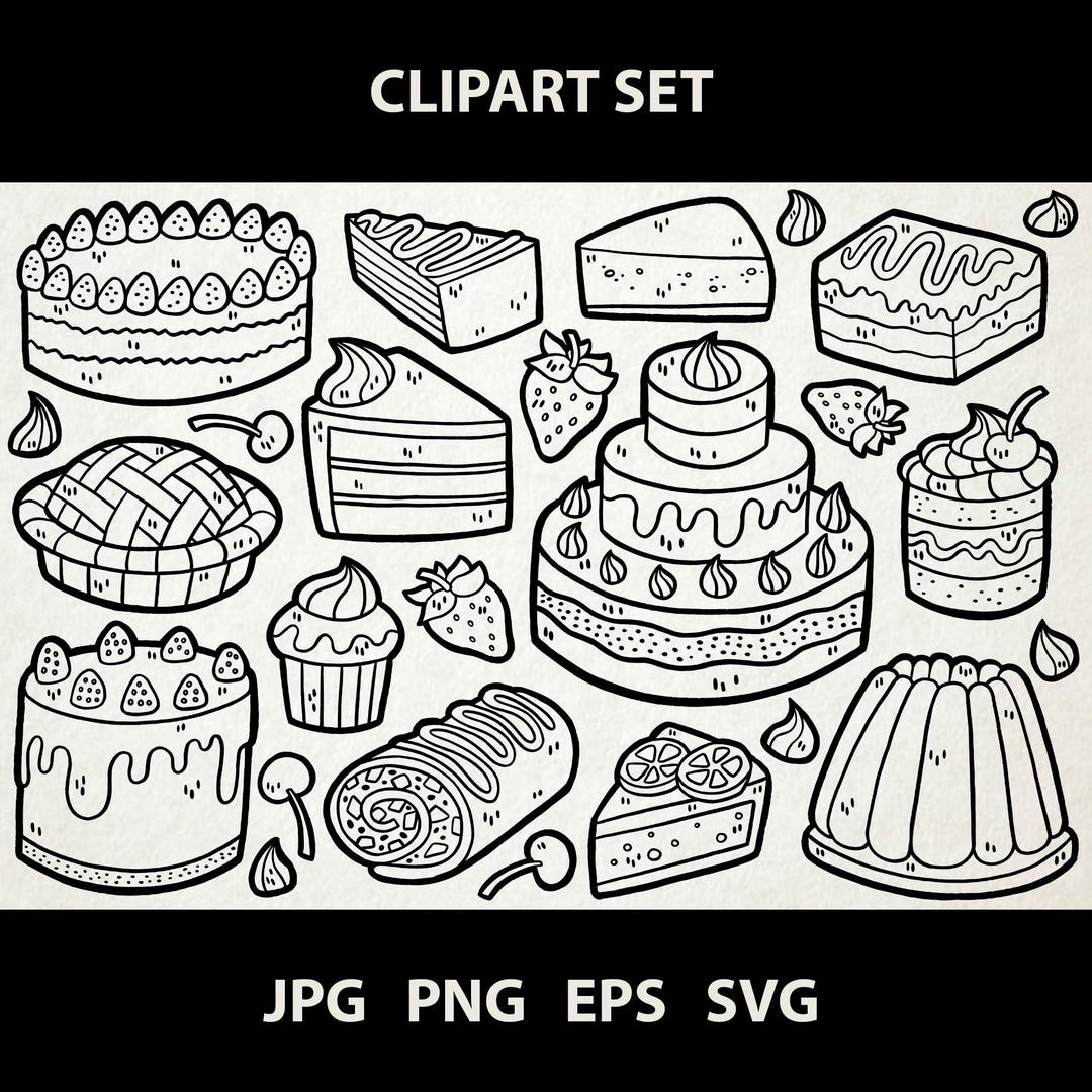 Cake Clipart | Jpg, Png, Eps, Svg | Digital Line Art Illustration ...