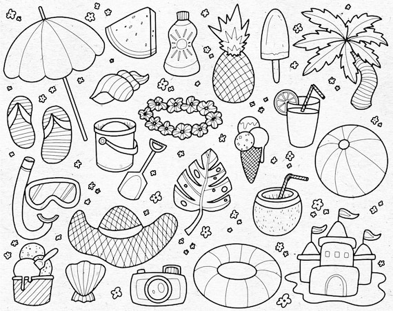 22 Beach Doodles / Digital Clipart Graphics / PNG JPG EPS / - Etsy