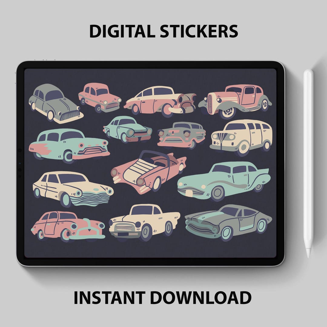 Cars Digital Stickers – Vintage & Modern Car Clipart for Goodnotes and ...