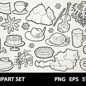 Austria / Digital Clip Art Graphics / SVG, PNG, EPS / Europe, Vienna, Schnitzel, Mozart / Doodled Line Art Illustrations for commercial use
