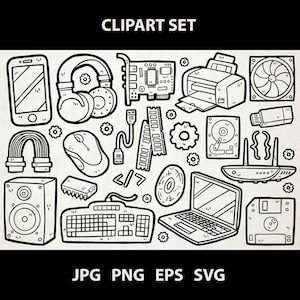 Computer Clipart | Jpg, Png, Eps, Svg | Digitale Line Art Illustration Vektor Grafik | Kommerziell | Hardware, PC, Laptop, Tastatur