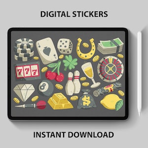 Casino Digital Stickers – Poker, Slots & Gambling Clipart for GoodNotes + Digital Planners – Cards, Chips, Las Vegas PNG