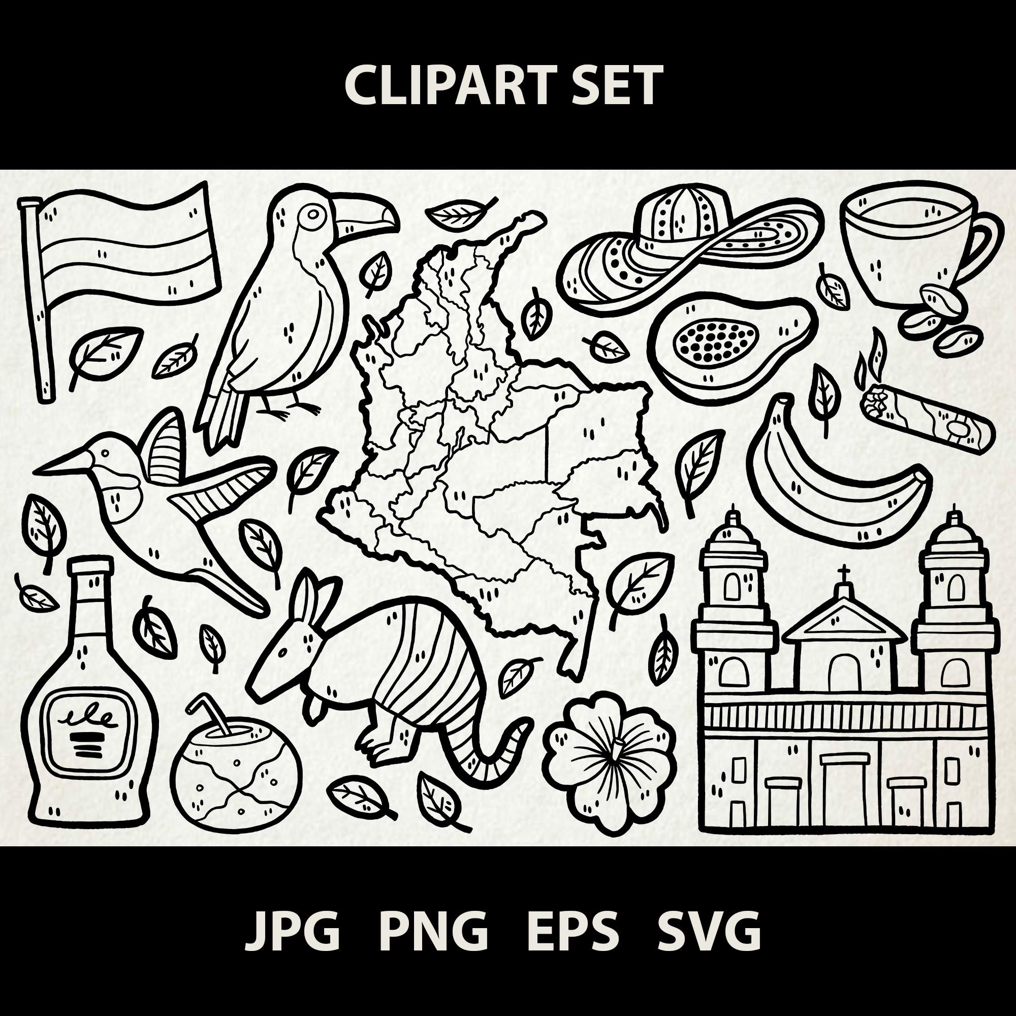 Colombia Clipart | Jpg, Png, Eps, Svg | Digital Line Art Illustration ...