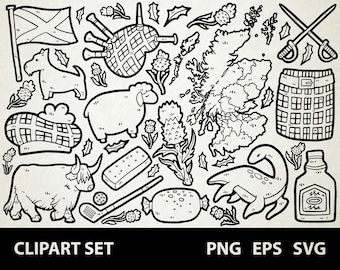 Scotland / Digital Clip Art Graphics/ SVG, PNG, EPS / Highlands Edinburgh Glasgow Haggis / Doodled Line Art Illustrations for commercial use