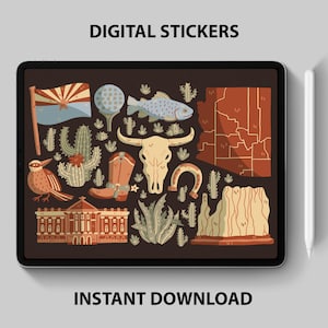 Arizona Digitale Sticker - Wüste, Kakteen, Arizona Wahrzeichen, Clipart, GoodNotes, Digitaler Planer, Ästhetisches Journal, Sofort-Download