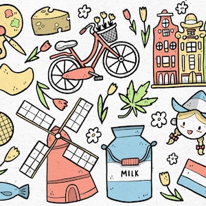 Países Bajos / Gráficos digitales / EPS, SVG, PNG / Holanda, Amsterdam, Rotterdam, La Haya, Tulipanes / Clipart para uso comercial