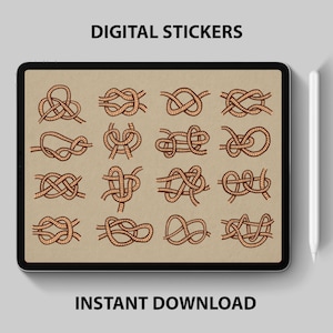Stickers numériques avec noeuds marins - Noeuds de corde, motifs maritimes et plus encore - 15 graphiques PNG pour agendas et travaux manuels