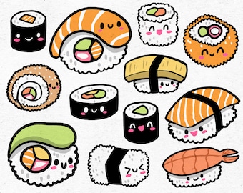 Kawaii Sushi Doodles / Digital Clip Art Graphics / SVG, PNG, EPS / For Anime, Manga & Japan Fans / Doodled Illustrations for commercial use