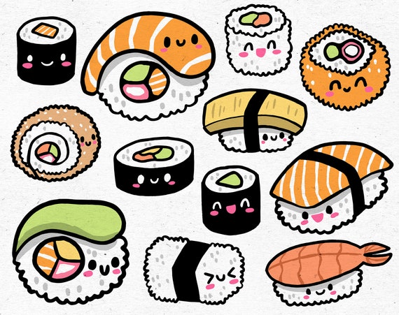 Kawaii Sushi Doodles / Digital Clip Art Graphics / SVG PNG | Etsy