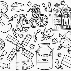 Paesi Bassi / Digital Lineart Doodle Graphics / EPS, SVG, PNG / Olanda, Amsterdam, Rotterdam / Clipart per uso commerciale