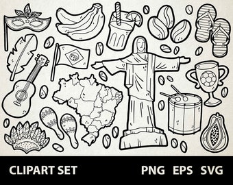 Brasil / Digital Lineart Doodle Graphics / EPS, SVG, PNG / Sudamérica, Río de Janeiro, Carnaval / Clipart para uso comercial