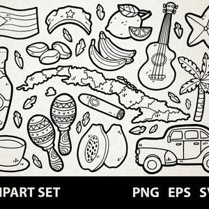Kuba/cyfrowa grafika liniowa Doodle/EPS, SVG, PNG/Hawana, Karaiby, przewodnik turystyczny, mapa miasta, Kuba/clipart do użytku komercyjnego