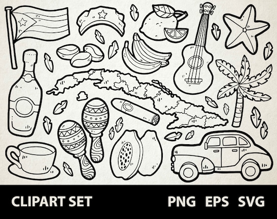 Cuba / Digital Clip Art Graphics / SVG, PNG, EPS / Havana, Caribbean, Travel Guide / Doodled Line Art Illustrations for commercial use