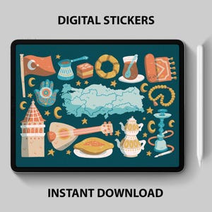 Turkey Digital Stickers – Istanbul, Cappadocia, Turkish Delights & More – 16 PNG Graphics for Digital Planners and Creative Projects