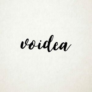 May include: A black and white image with the word "voidlea" written in cursive script.
