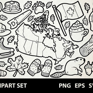 Kanada / Digitale Lineart Doodle Grafiken / EPS, SVG, PNG / Nordamerika, Toronto, Vancouver, Montreal / Clipart für kommerzielle Nutzung