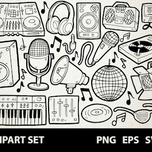 DJ / Digitale Lineart Doodle Grafiken / EPs, SVG, PNG / Club, Party, Disco, Nachtleben, Clubbing, Beats / Clipart für kommerzielle Nutzung