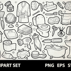 Badkamer / Digital Lineart Doodle Graphics / EPS, SVG, PNG / badkamer, toilet, douche, badkuip, toilet / clipart voor commercieel gebruik