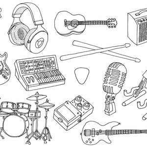 INSTRUMENTS & Band Equipment / Guitar, Drums, Bass, Mic, Amps, Pick / Digital PNG + EPS Vector Cliparts / for personal and commercial use