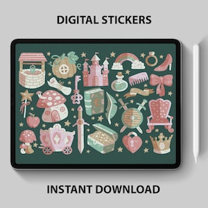 Märchen Digitale Sticker – Magische Gegenstände & Verzauberte Objekte PNG Set für GoodNotes und Digitalplaner – 26 Grafiken