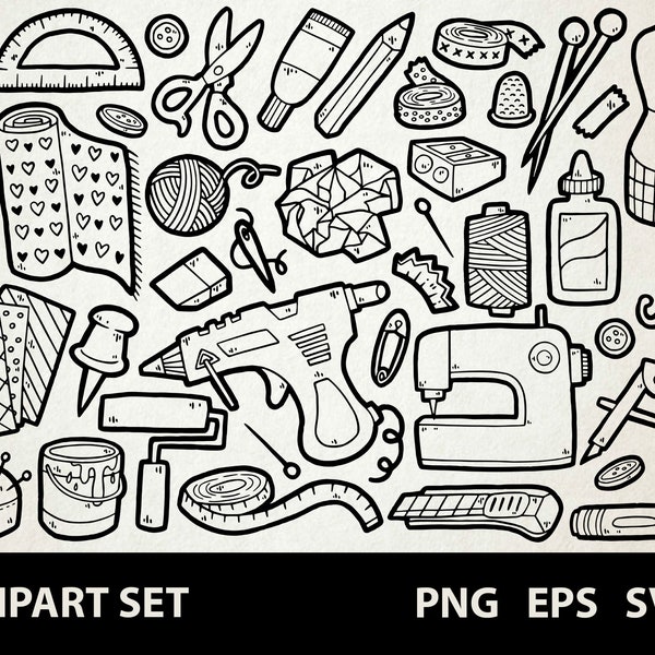 Manualidades / Digital Lineart Doodle Graphics / EPS, SVG, PNG / Diy, Hobby, Do It Yourself, Handmade / Clipart para uso comercial